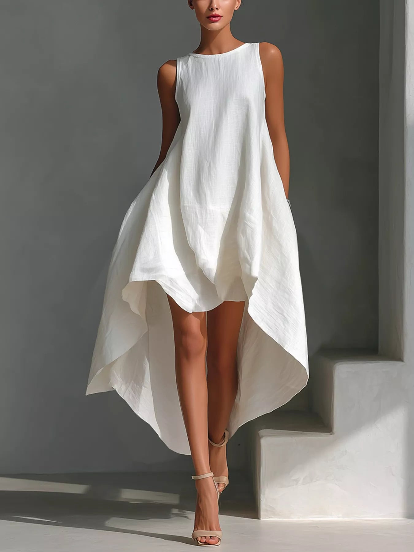 High-Low Round Neck Sleeveless Dress Main image
