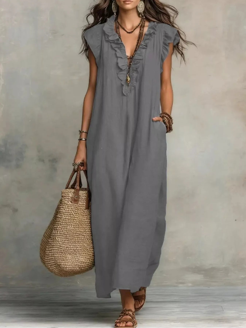 Full Size Ruffled V-Neck Cap Sleeve Maxi Dress Plus Size - product image 9