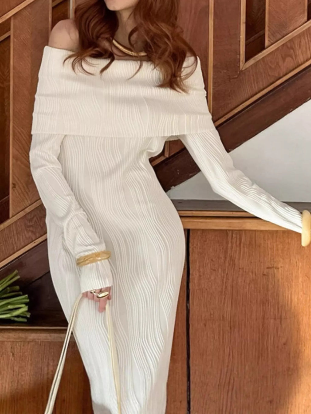 Off-Shoulder Textured Knit Maxi Dress - product image 2