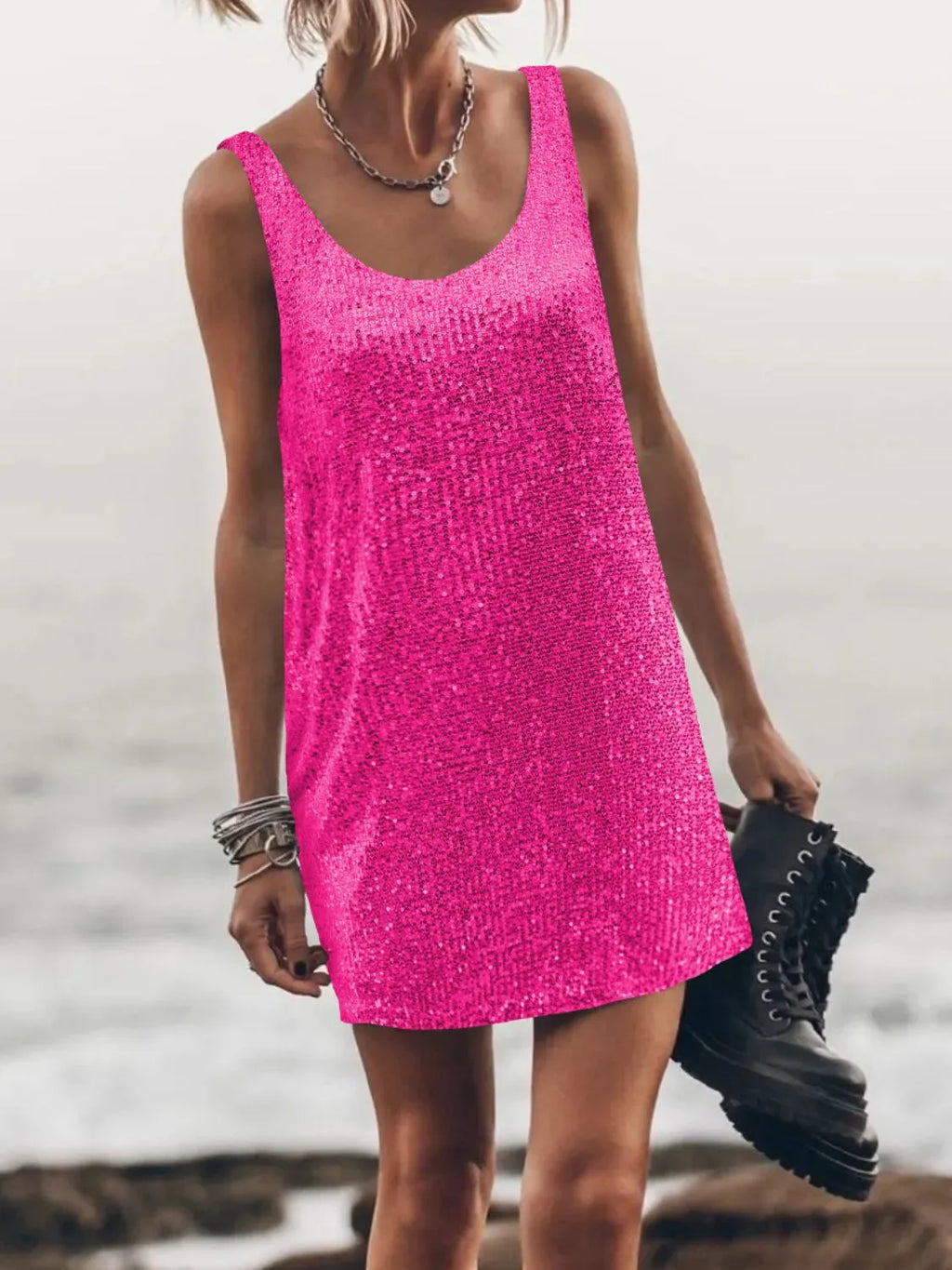 Sequin Scoop Neck Mini Dress - product image 5