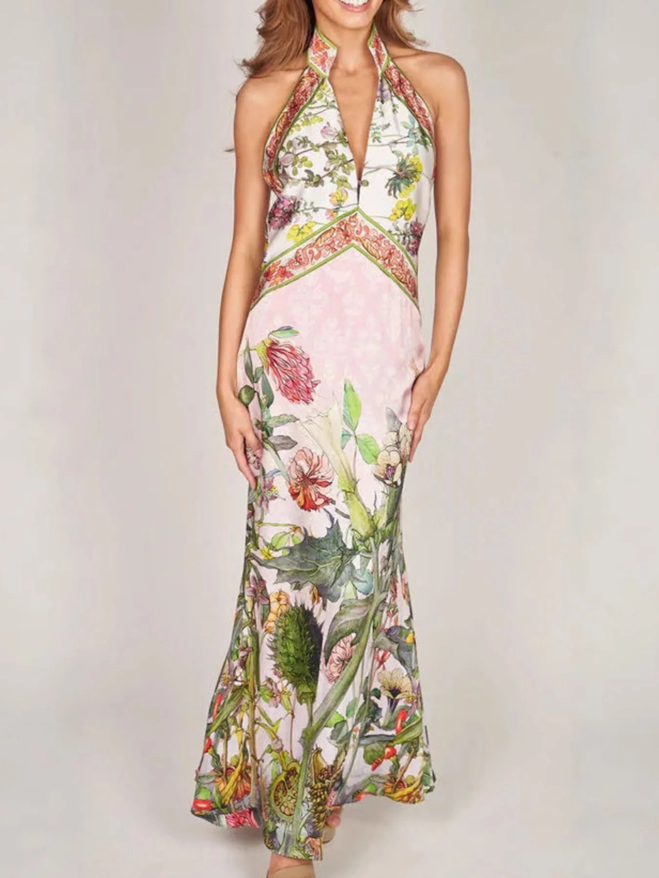 Printed Halter Neck Backless Maxi Dress Main image