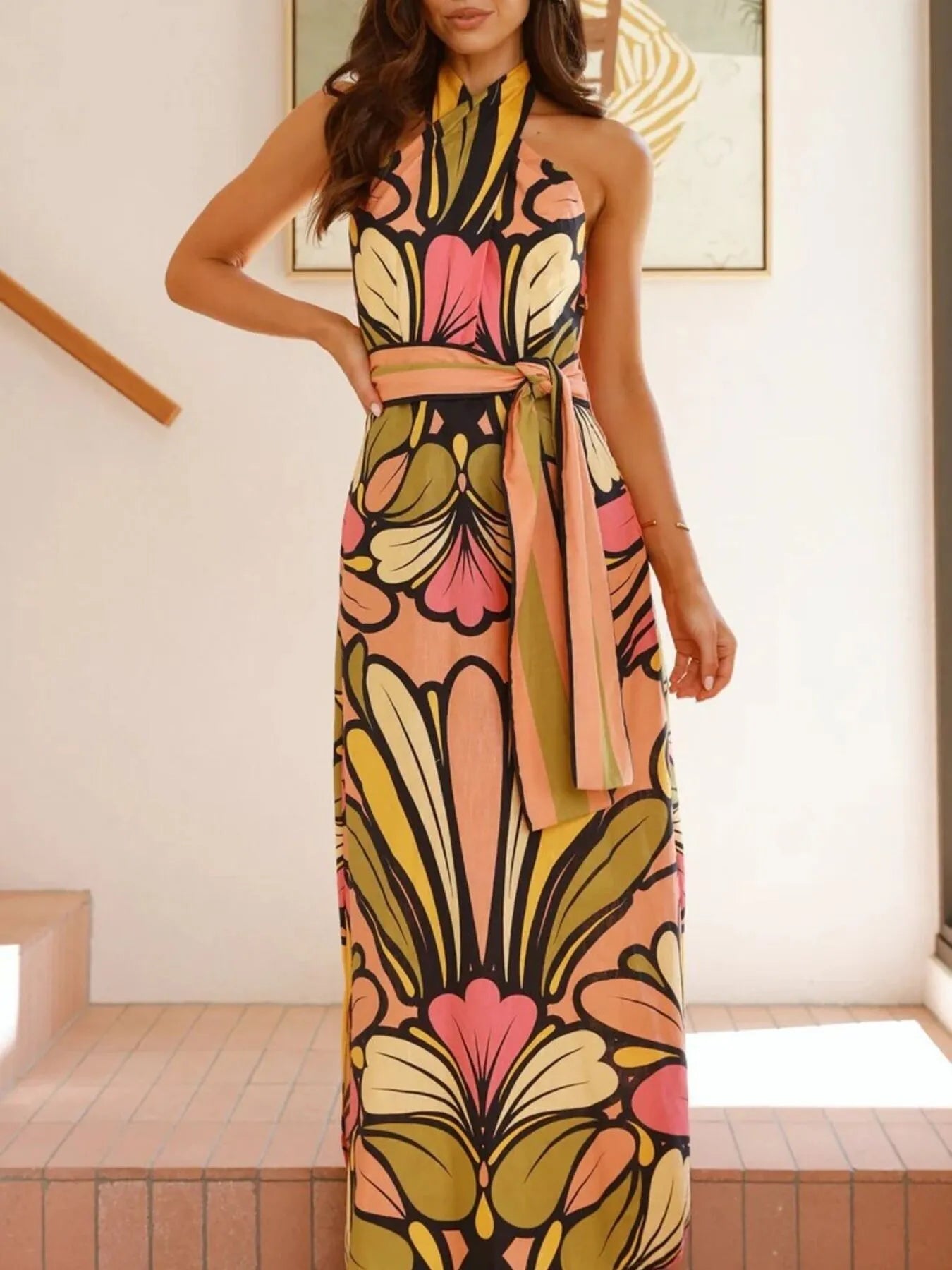 Printed Halter Neck Maxi Cami Dress Main image