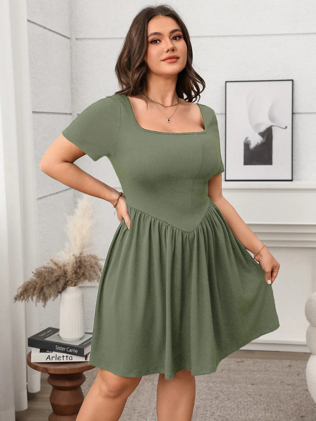 Plus Size Square Neck Short Sleeve Mini Dress - product image 3