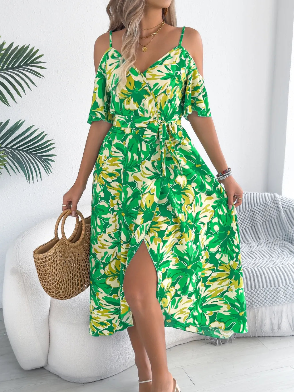 Printed Cold Shoulder Midi Cami Dress - product image 11
