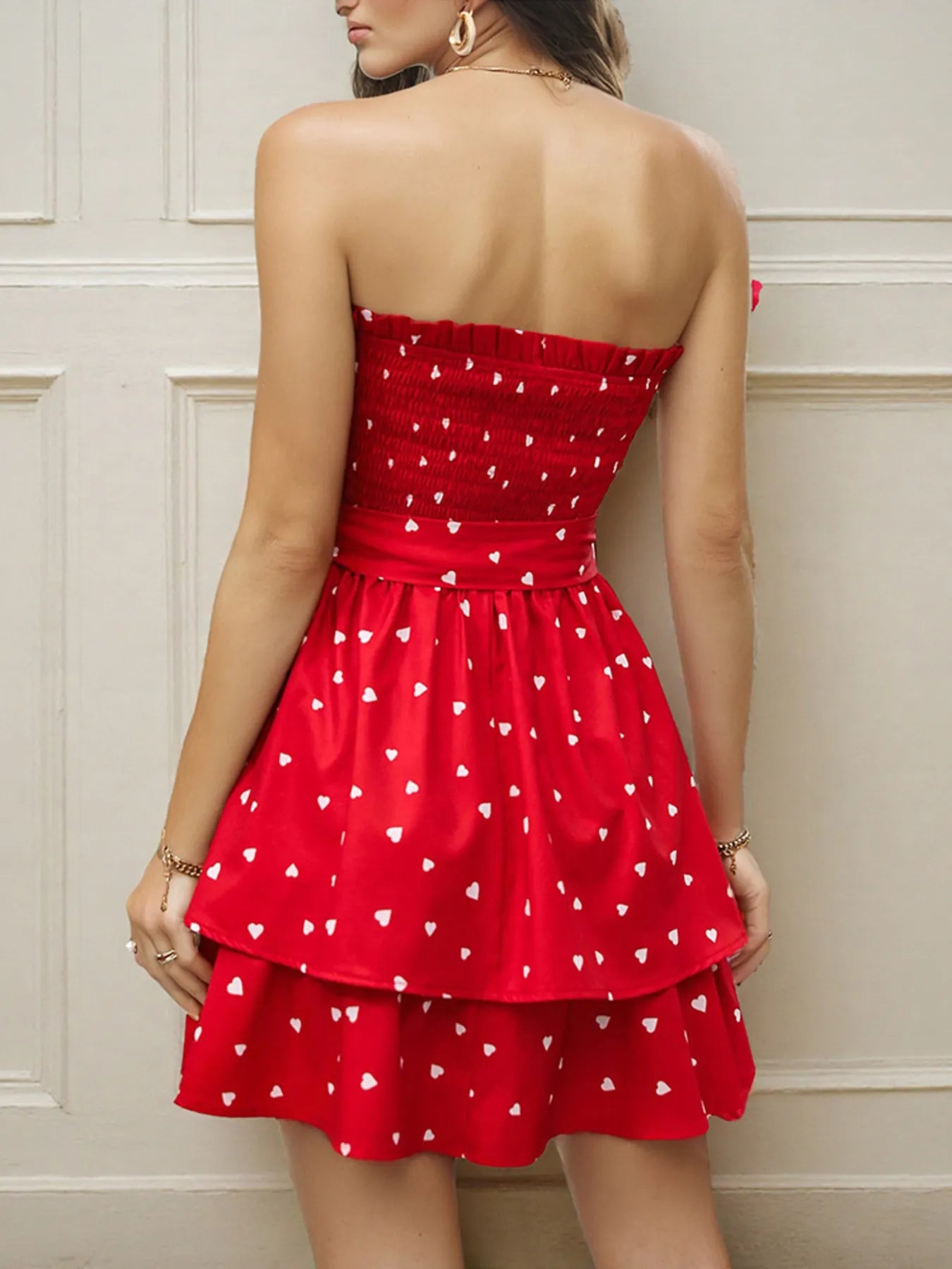 Smocked Heart Print Tube Dress - product image 3