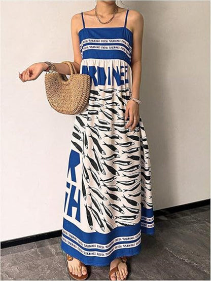 Sardine Print Spaghetti Strap Maxi Dress view 5 - Shopiebay