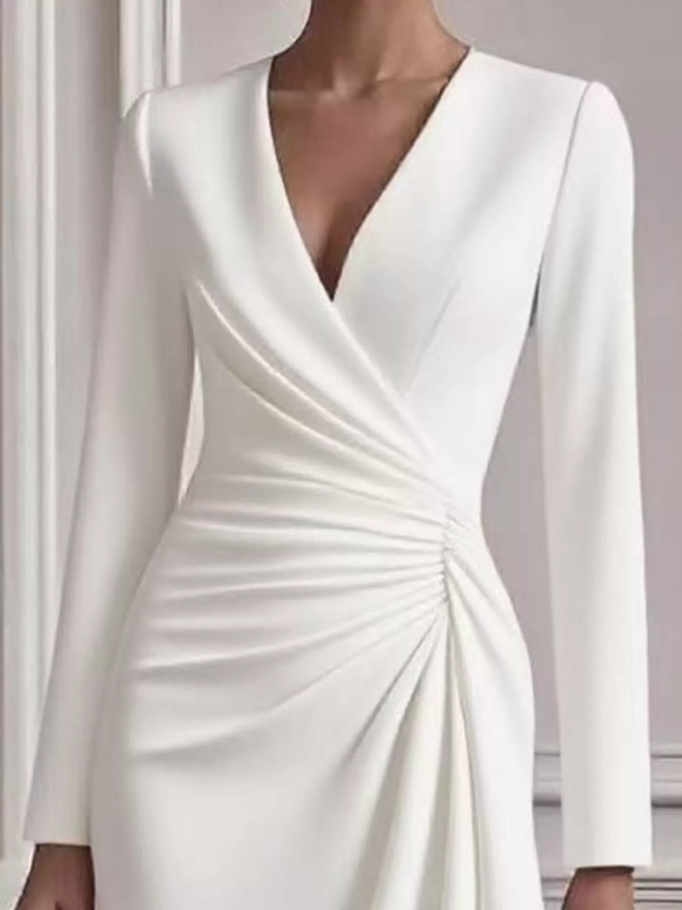 Front Ruched V-Neck Long Sleeve Dress view 12 - Shopiebay