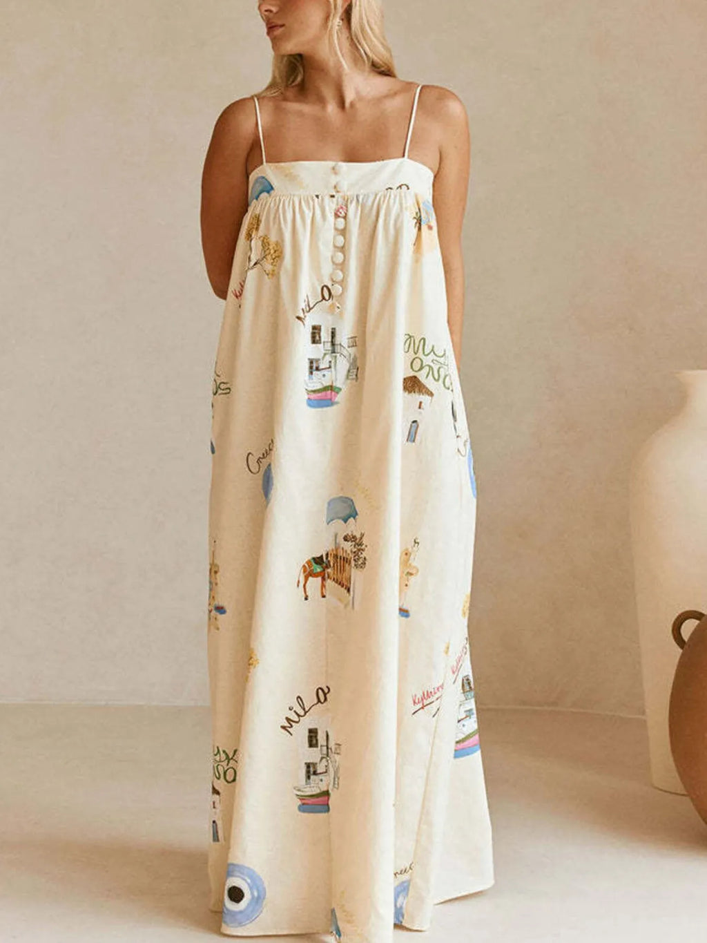 Bohemian Print Cami Maxi Dress with Pockets view 4 - Shopiebay