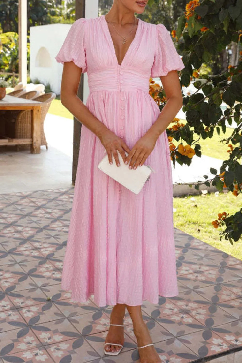 V-Neck Puff Short Sleeve Midi Dress - product image 18