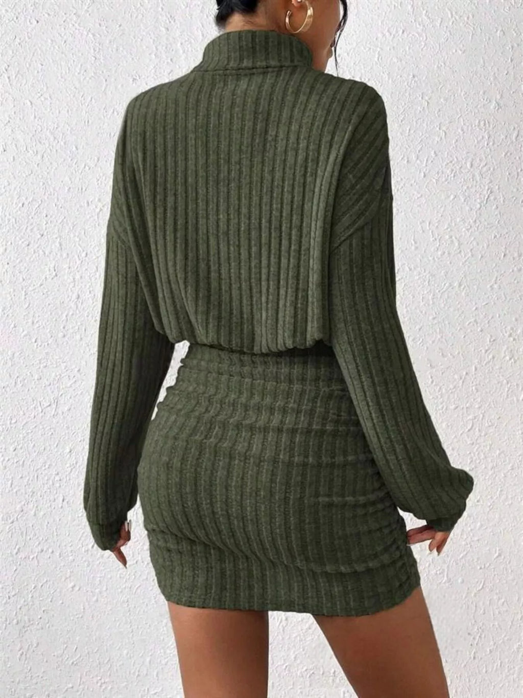 Ribbed Knit Turtleneck Bodycon Mini Dress view 8 - Shopiebay