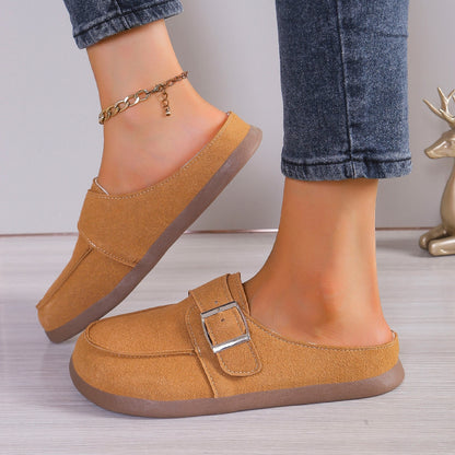 Suede Buckle Round Toe Loafers