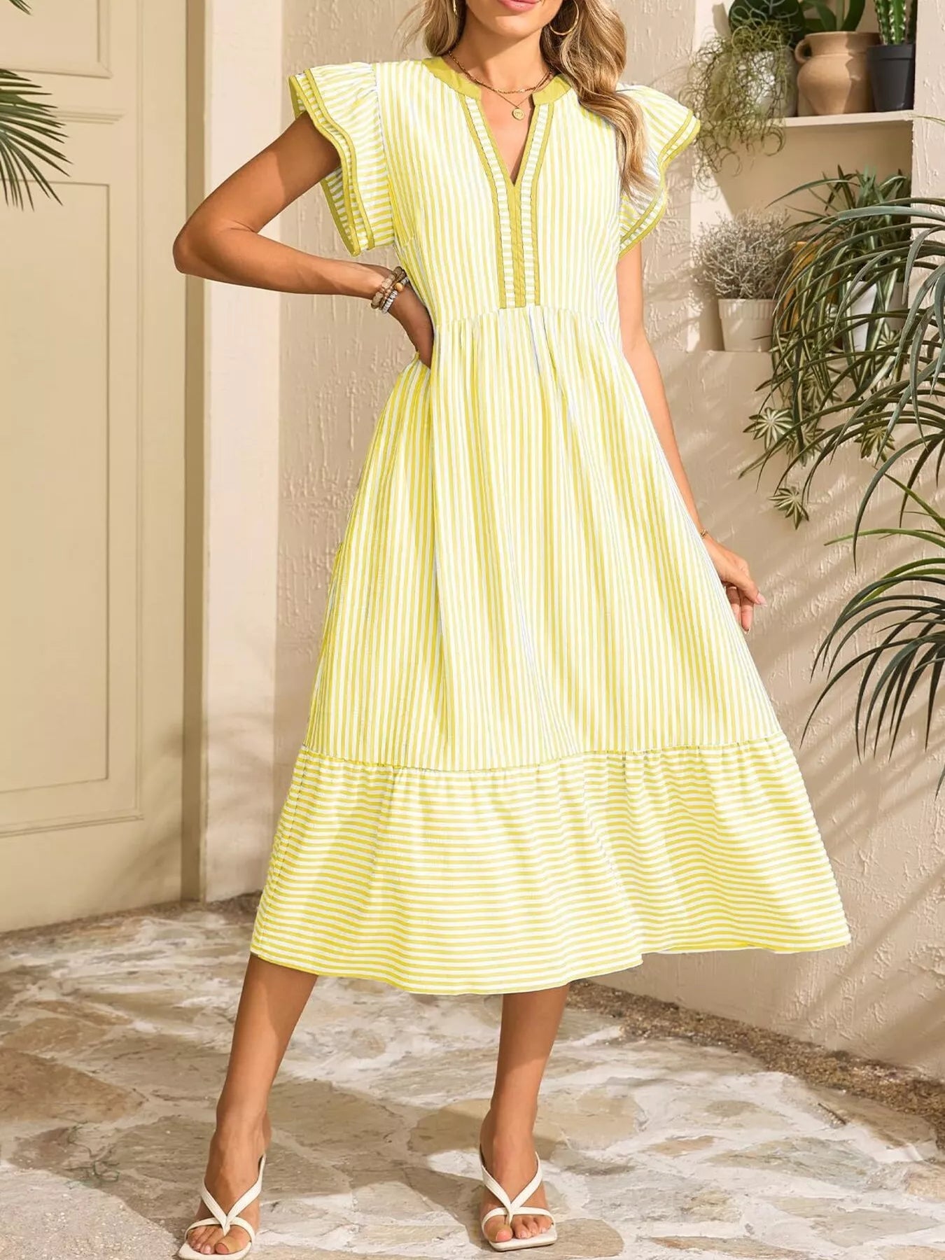 Striped Notched Ruffle Sleeve Dress - product image 19