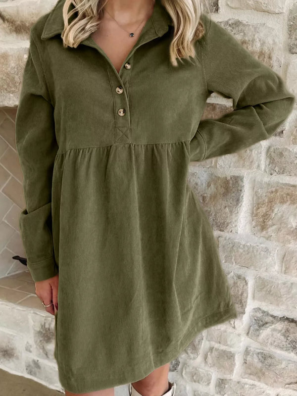 Shopiebay Mini Dress Duo – Casual Corduroy Button Detail Mini Dress
