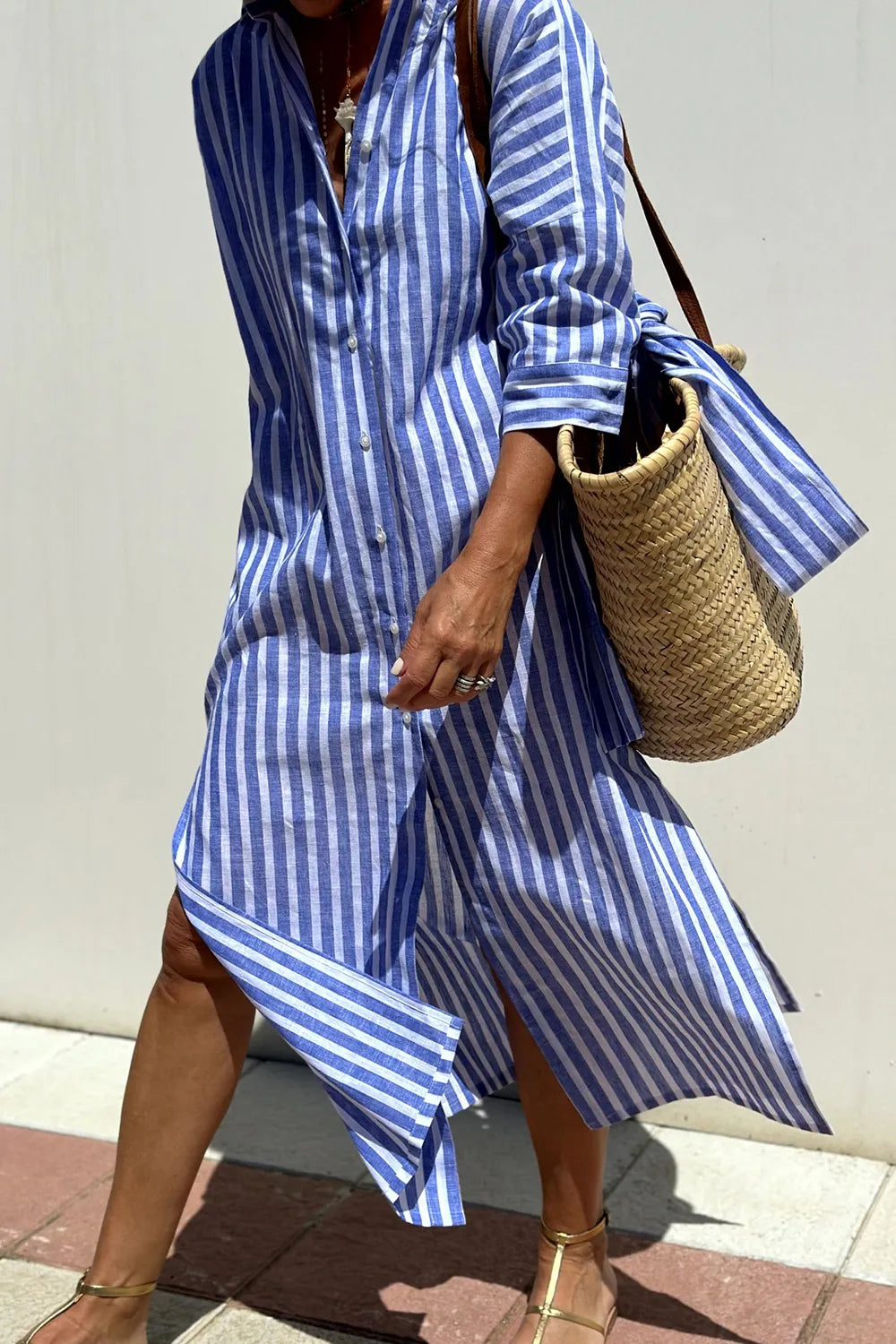Tied Button Up Three-Quarter Sleeve Dress Main image