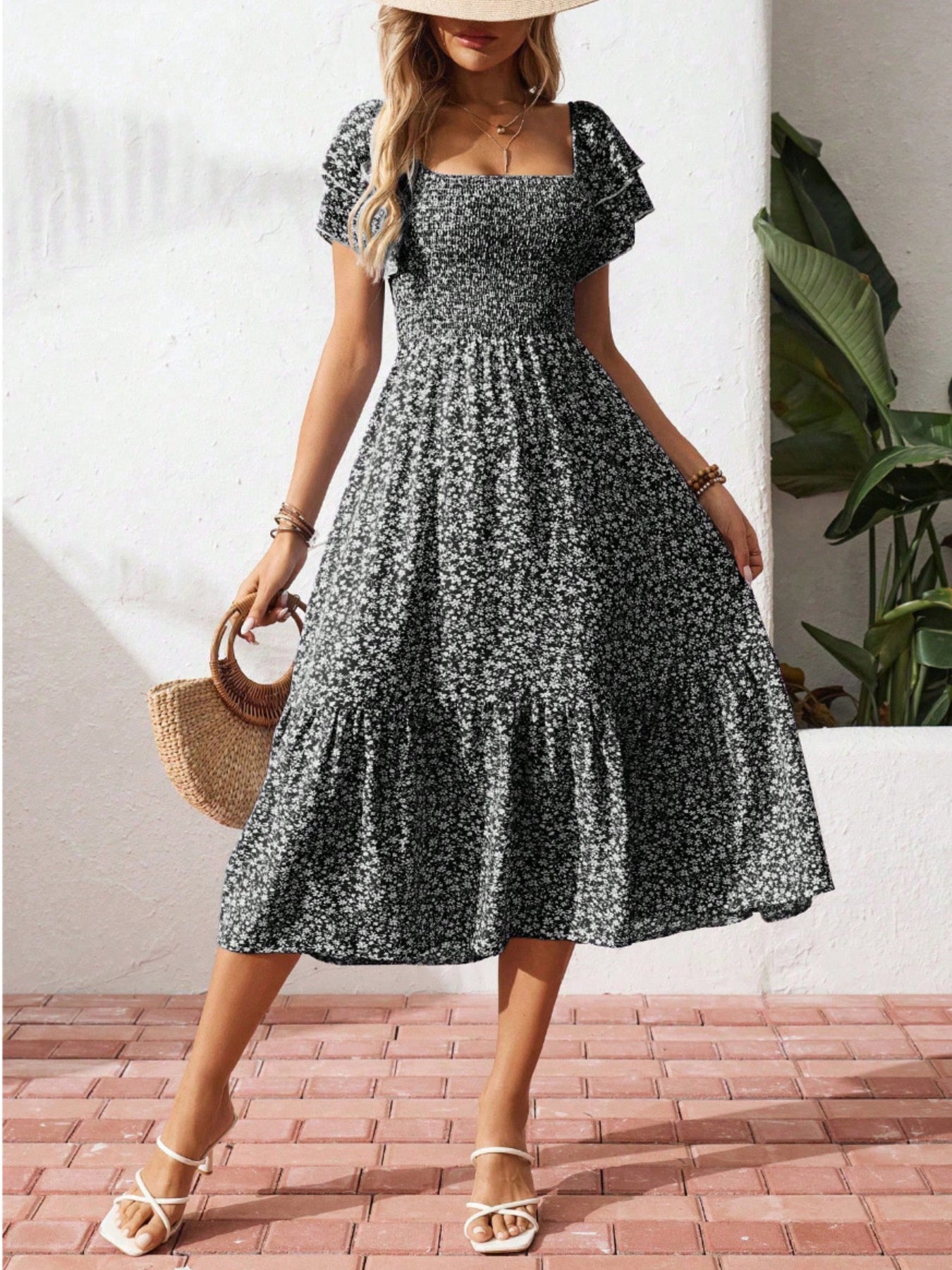 Floral Print Smocked Ruffle Sleeves Dress - product image 13