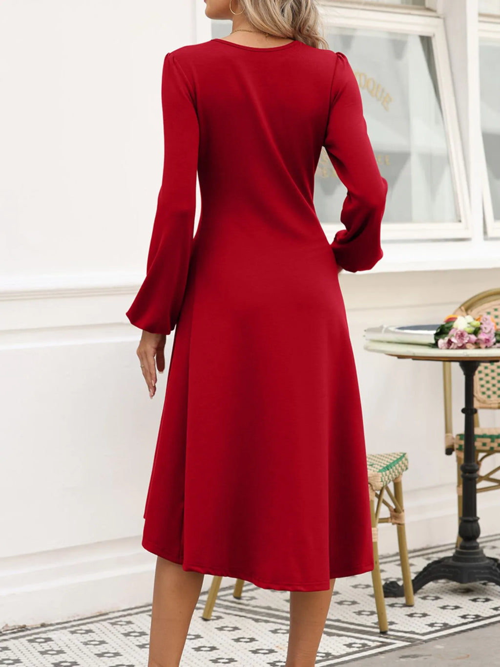 Solid Color Ruched Detail Long Sleeve Midi Dress - product image 21