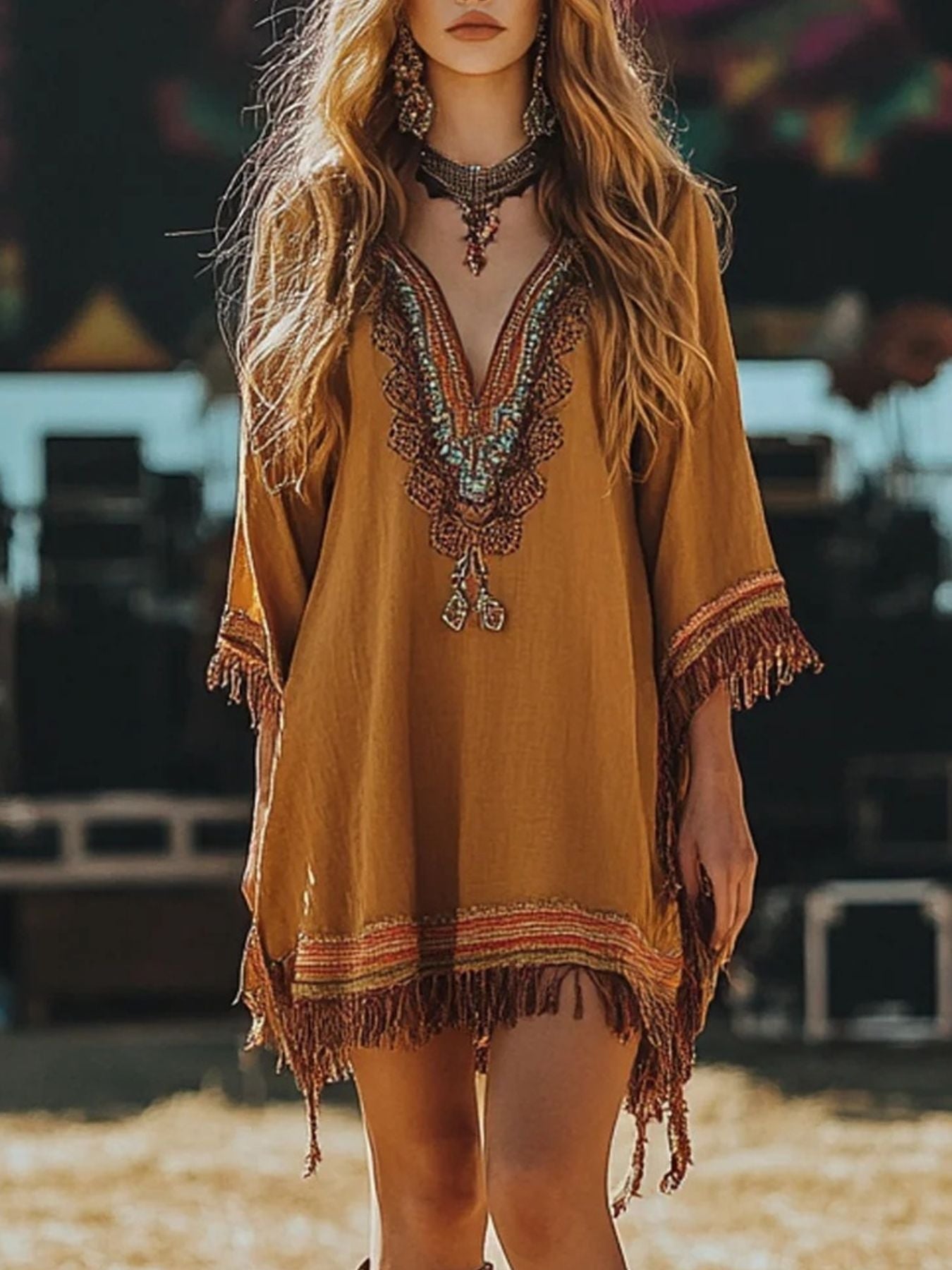 Fringe Hem 3/4 Sleeve Mini Dress Main image
