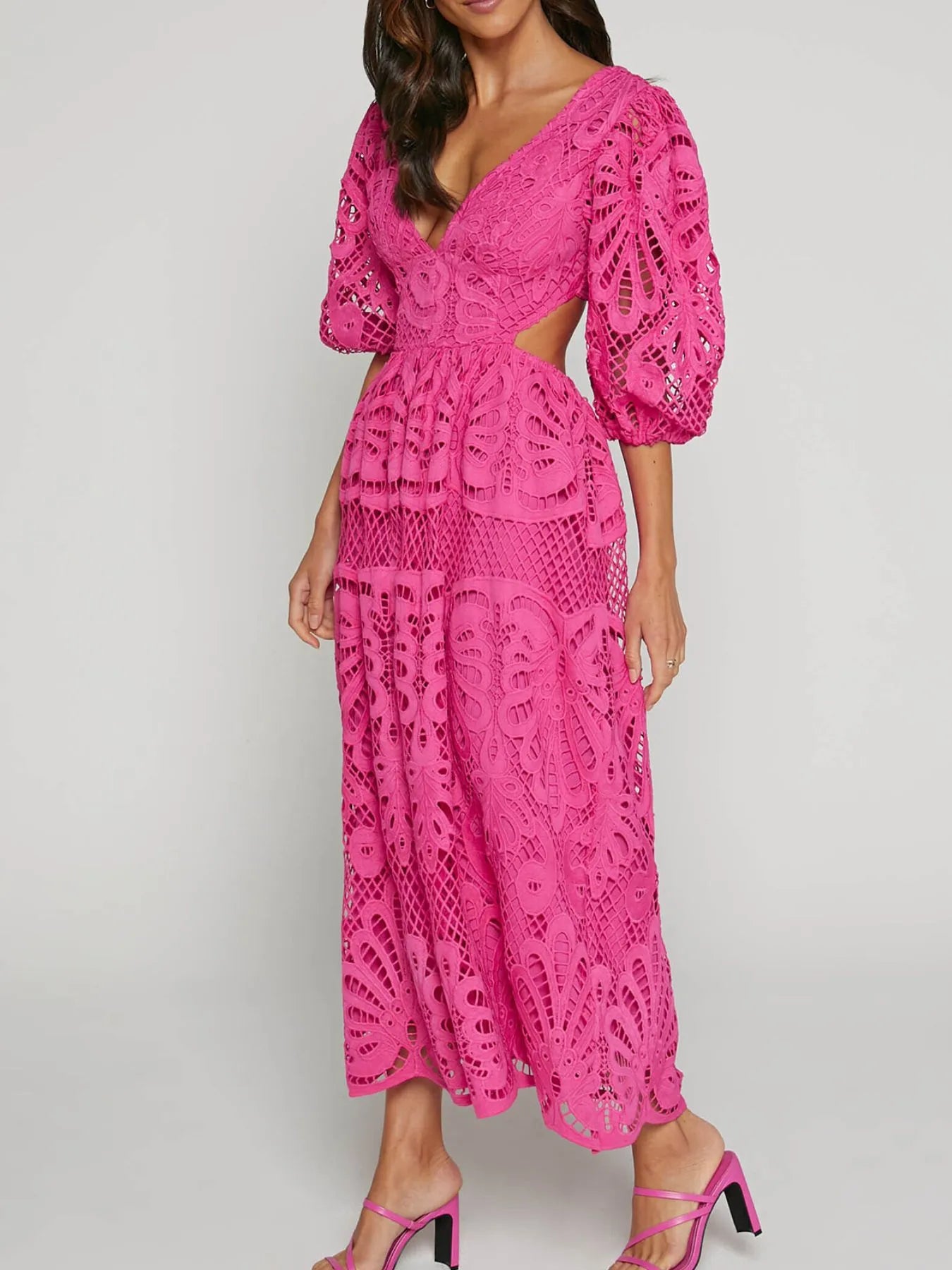 Cutout Back Lace Crochet V-Neck Dress - product image 17