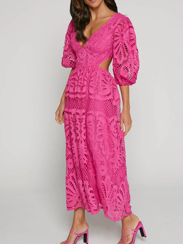 Cutout Back Lace Crochet V-Neck Dress - product image 17