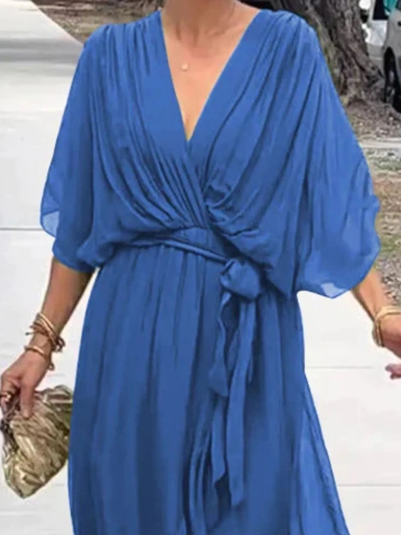 Flowy Tie Front Midi Dress with Flutter Sleeves - product image 27