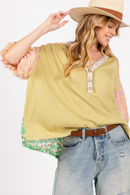 SAGE + FIG Color Block Bubble Sleeve Top