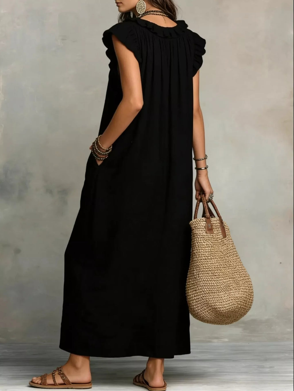 Full Size Ruffled V-Neck Cap Sleeve Maxi Dress Plus Size - product image 6