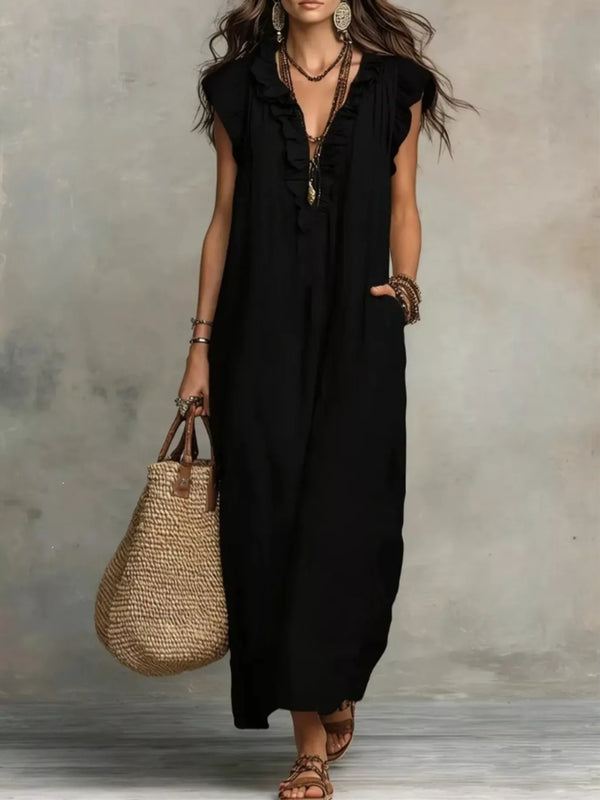 Full Size Ruffled V-Neck Cap Sleeve Maxi Dress Plus Size - product image 4
