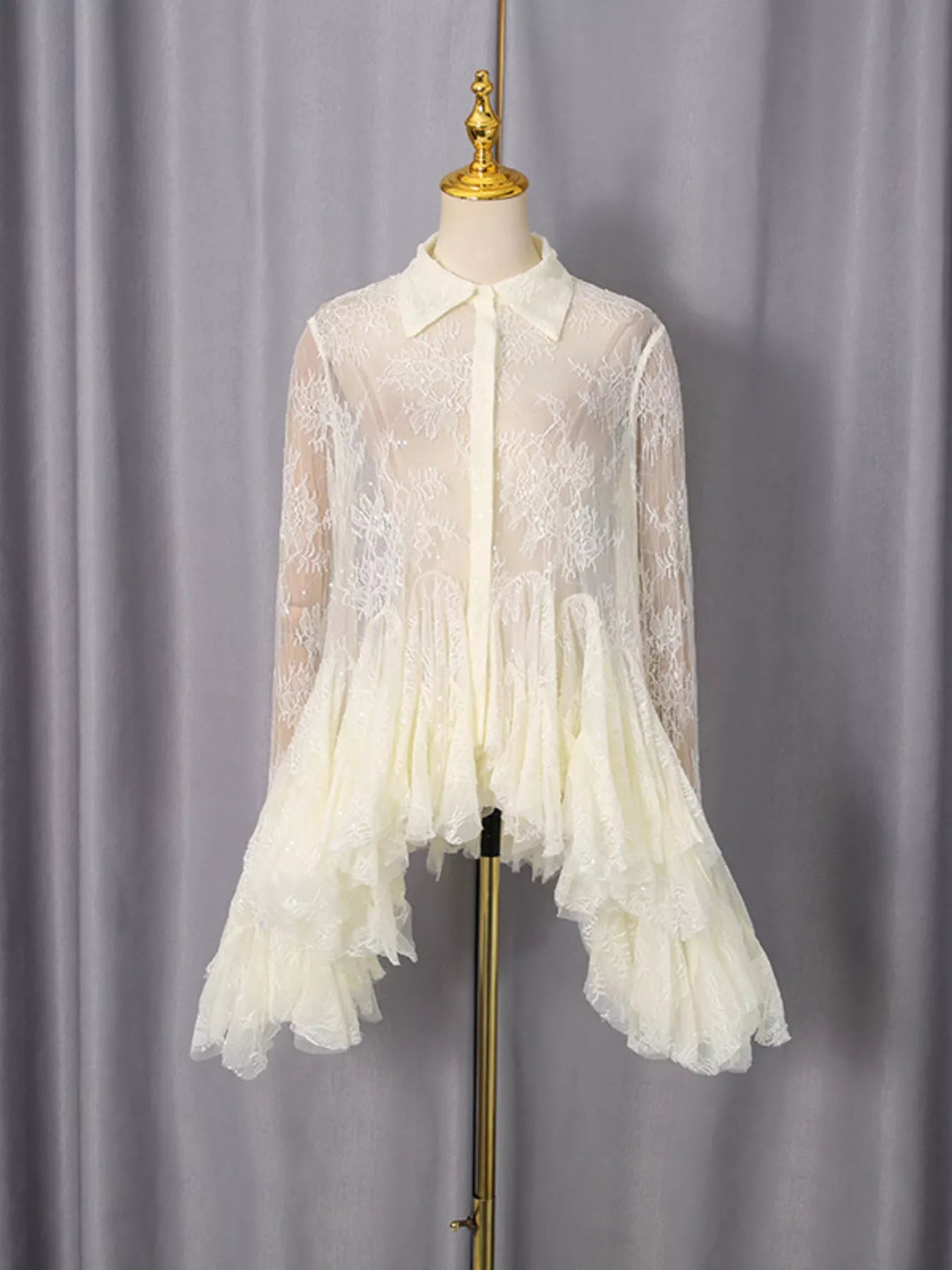 Ruffled Hem Lace Long Sleeve Dress - product image 4