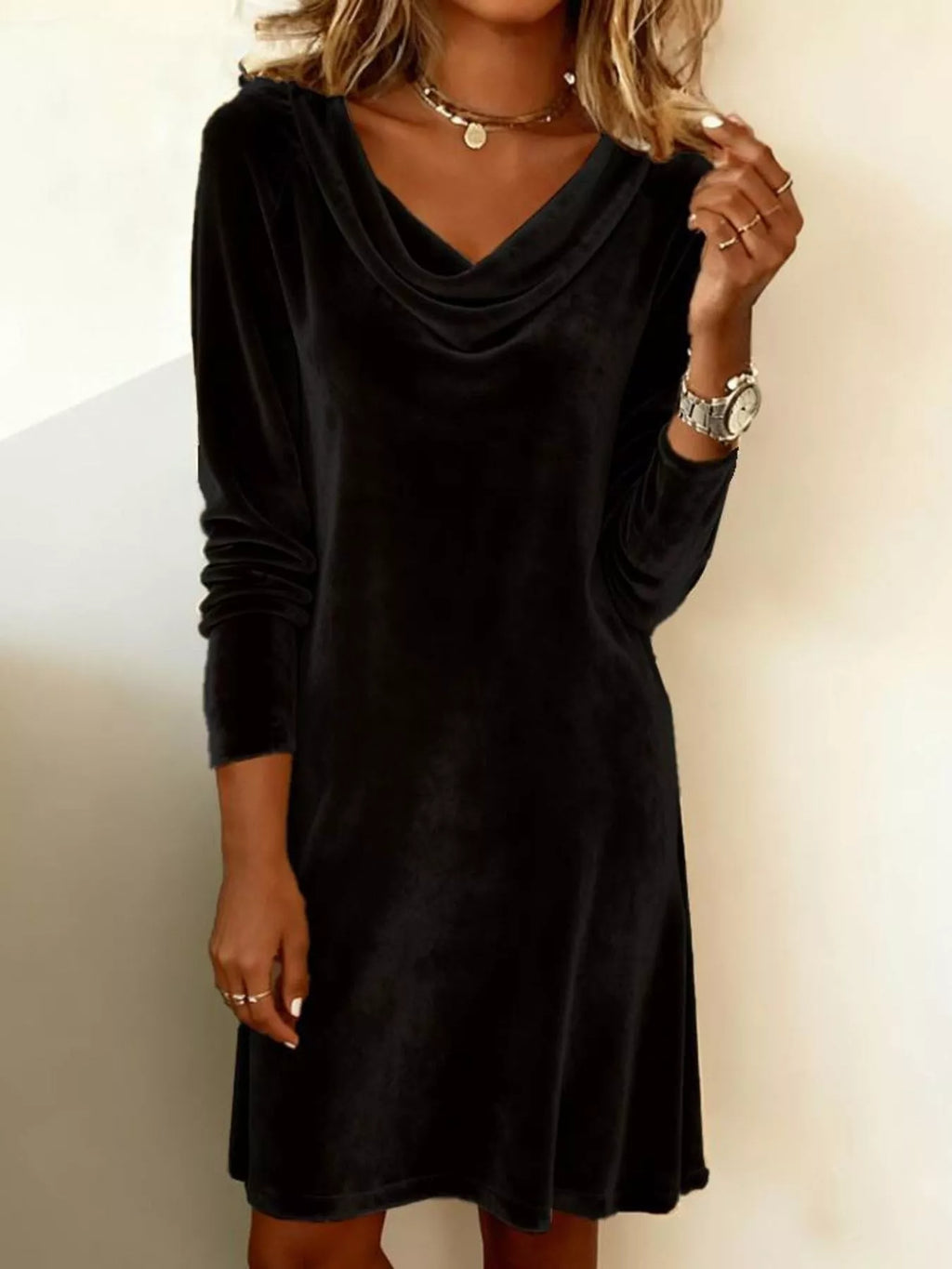 Velvet Cowl Neck Long Sleeve Mini Dress - product image 19