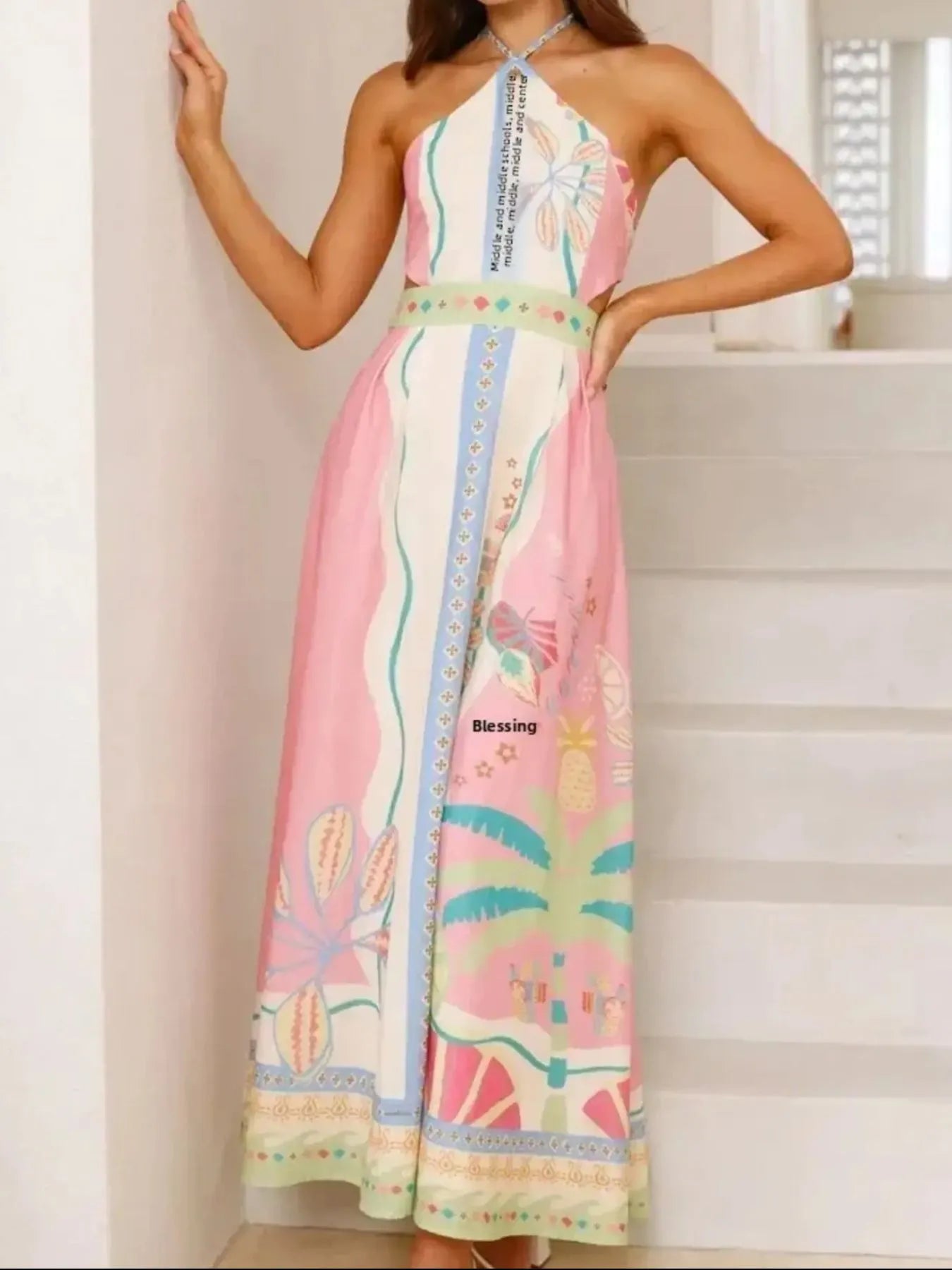 Halter Neck Printed Maxi Dress Main image