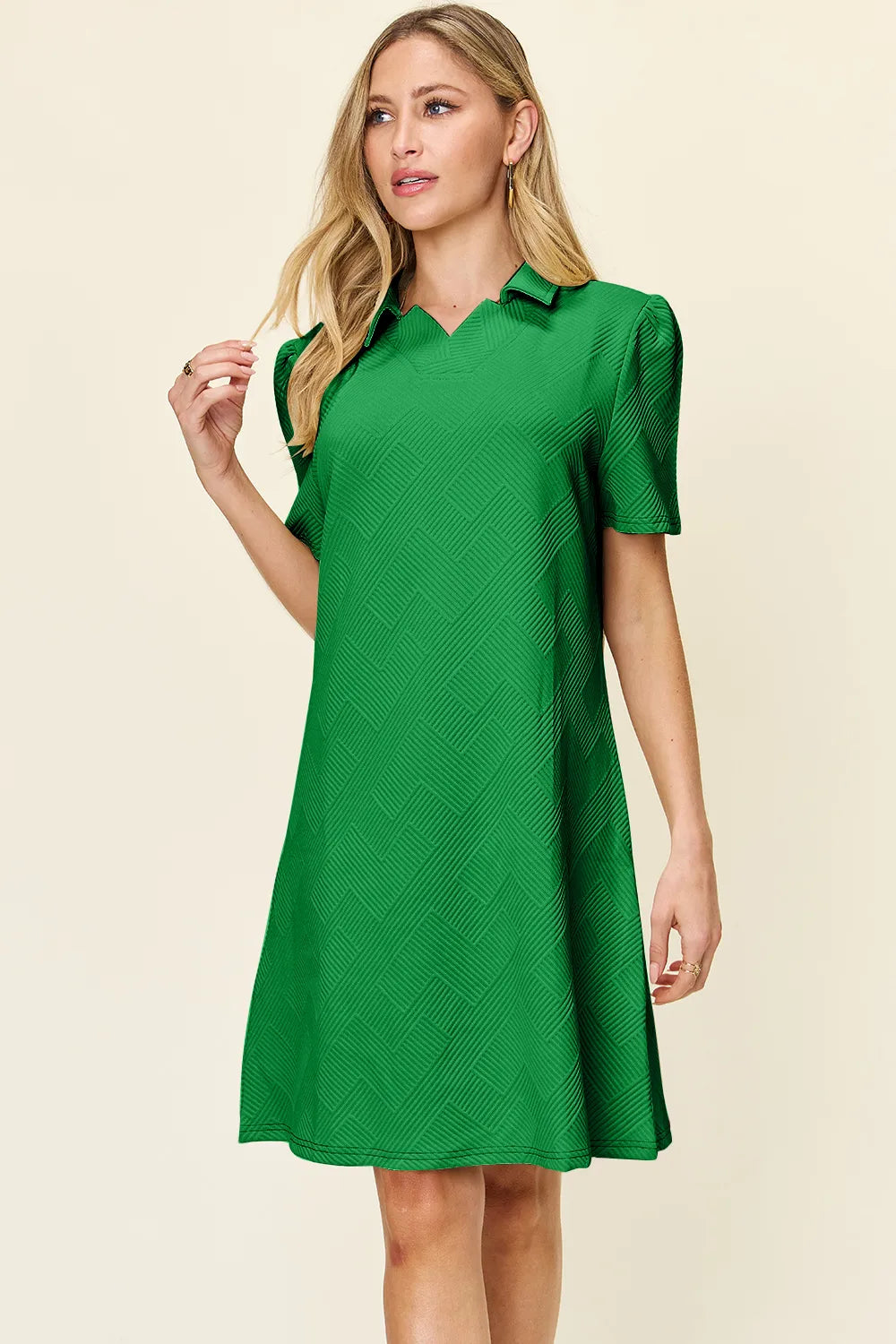 Double Take Texture Collared Neck Short Sleeve Dress - product image 14