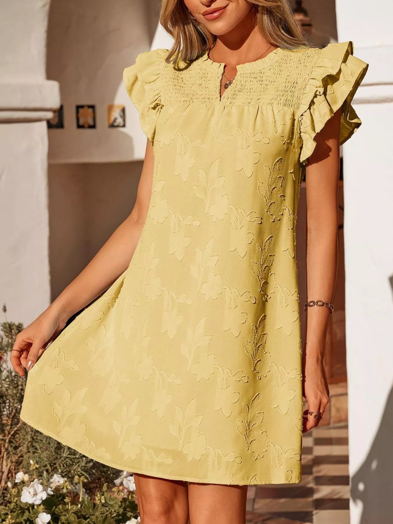 Floral Embossed Ruffle Sleeve Mini Dress - product image 28