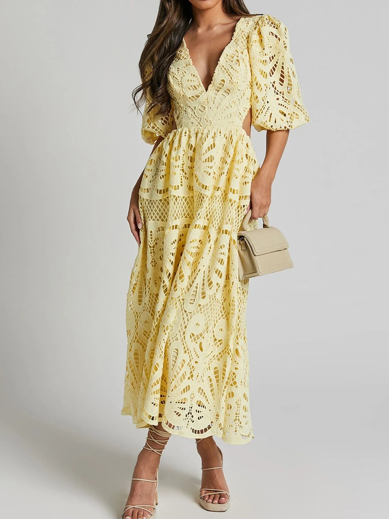 Cutout Back Lace Crochet V-Neck Dress Main image