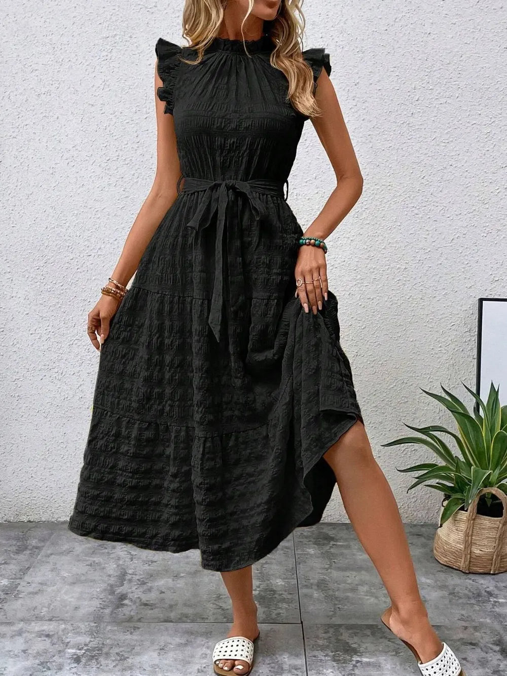 Tied Ruffled Cap Sleeve Midi Dress - product image 15