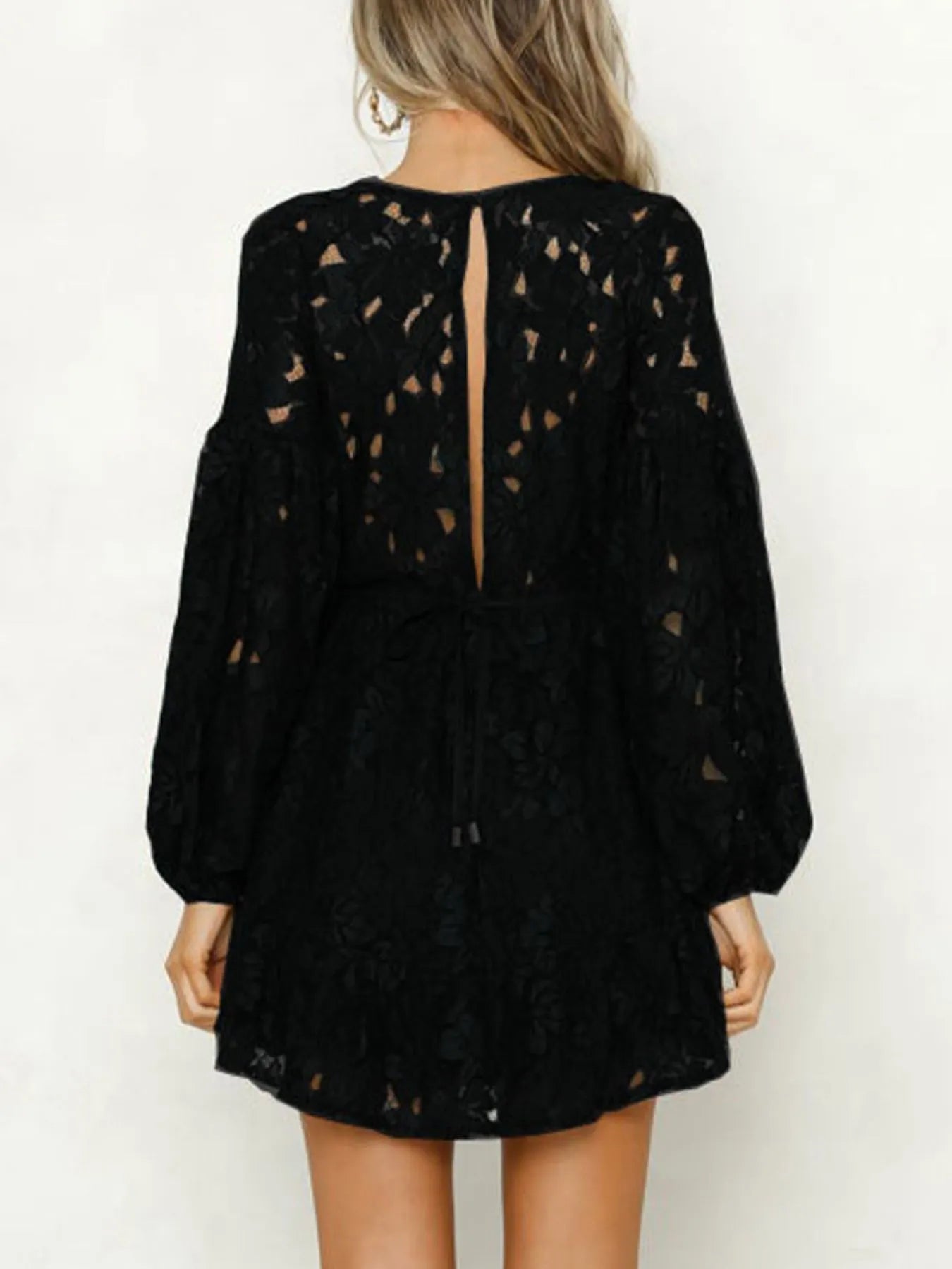 Lace V-Neck Long Sleeve Mini Dress view 10 - Shopiebay