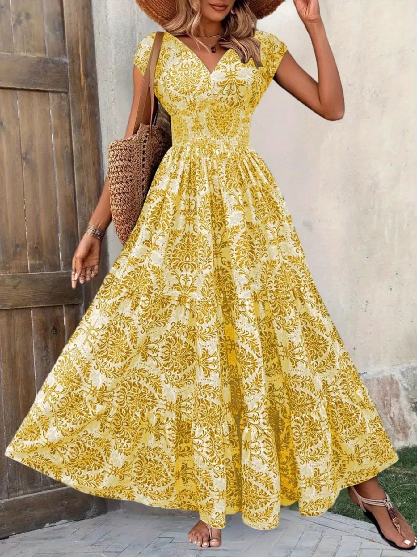 Printed Cap Sleeve Maxi Dress - product image 26