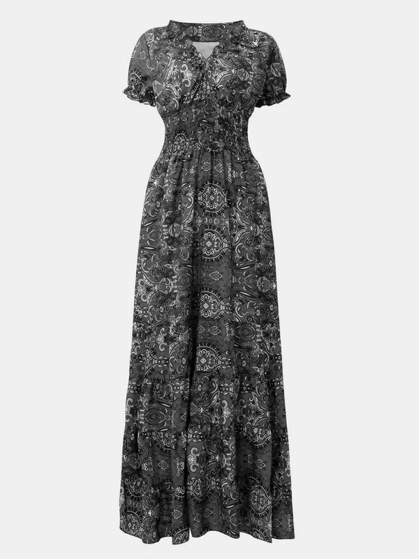 Smocked Printed V-Neck Short Sleeve Dress - product image 11