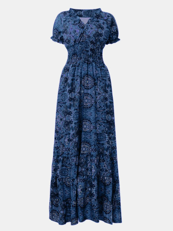 Smocked Printed V-Neck Short Sleeve Dress - product image 16