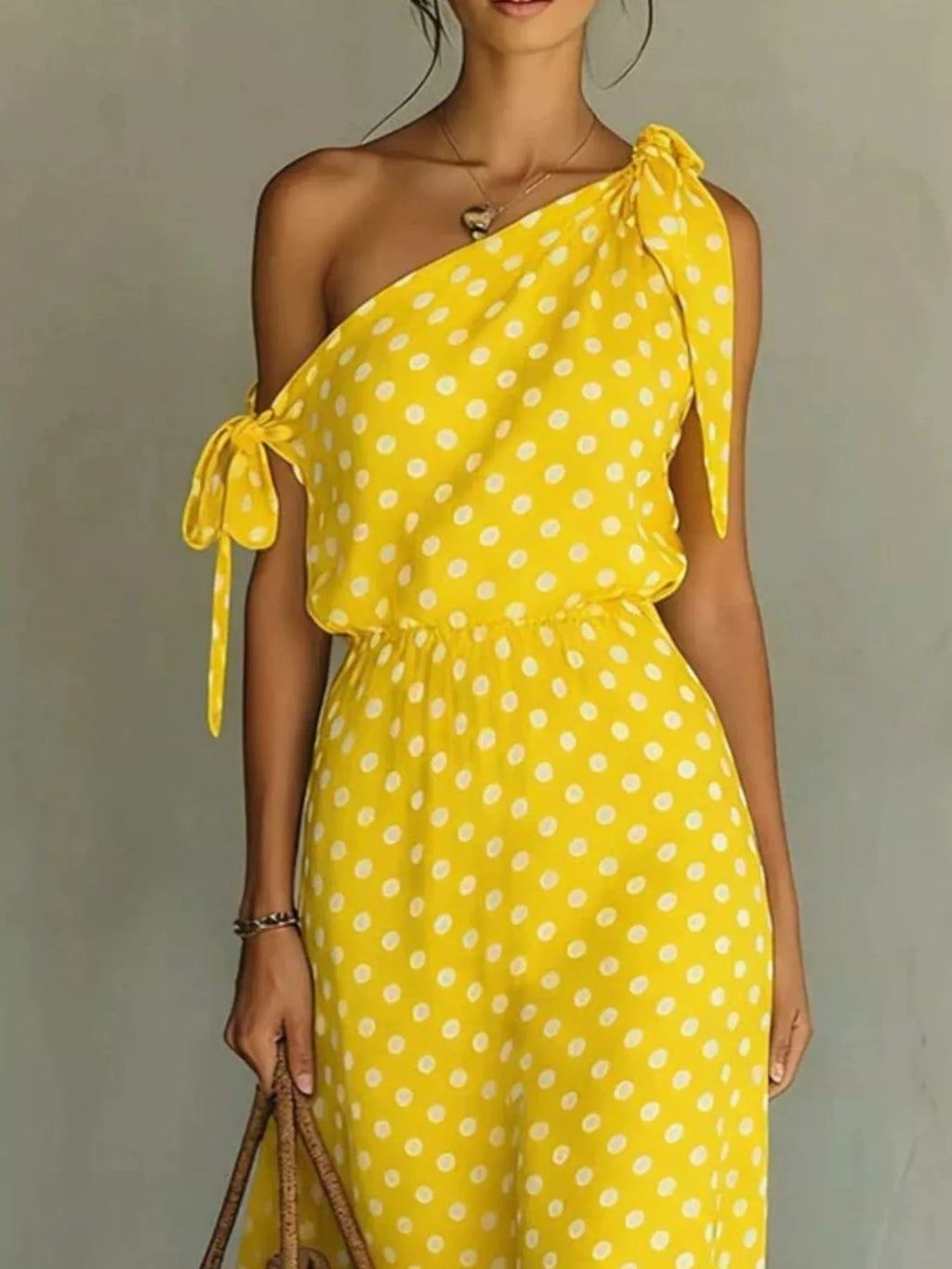 Full Size Polka Dot One-Shoulder Maxi Dress with Tie Details Plus Size - product image 10