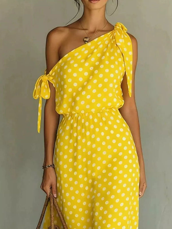 Full Size Polka Dot One-Shoulder Maxi Dress with Tie Details Plus Size - product image 10