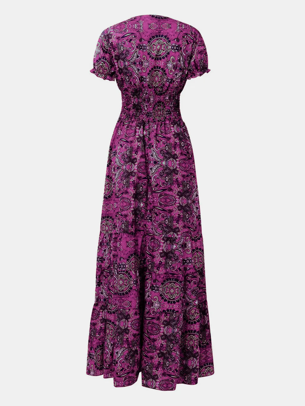 Smocked Printed V-Neck Short Sleeve Dress - product image 8