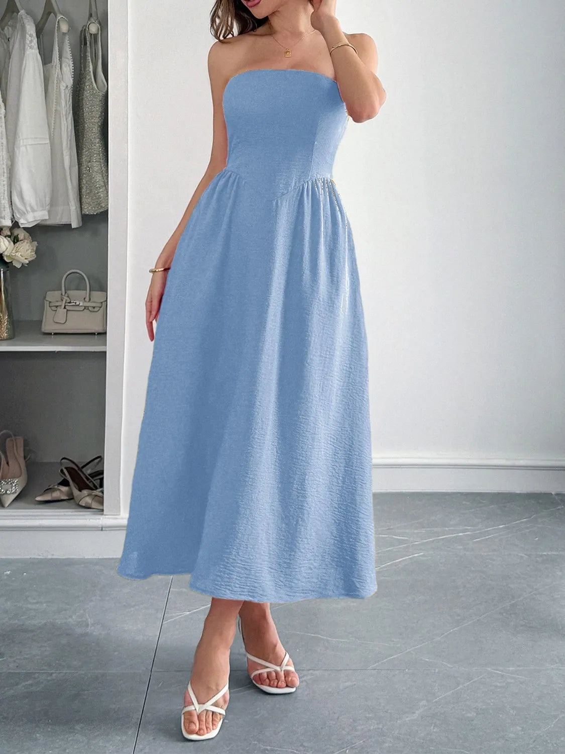 Strapless A-Line Midi Dress with Pockets view 11 - Shopiebay