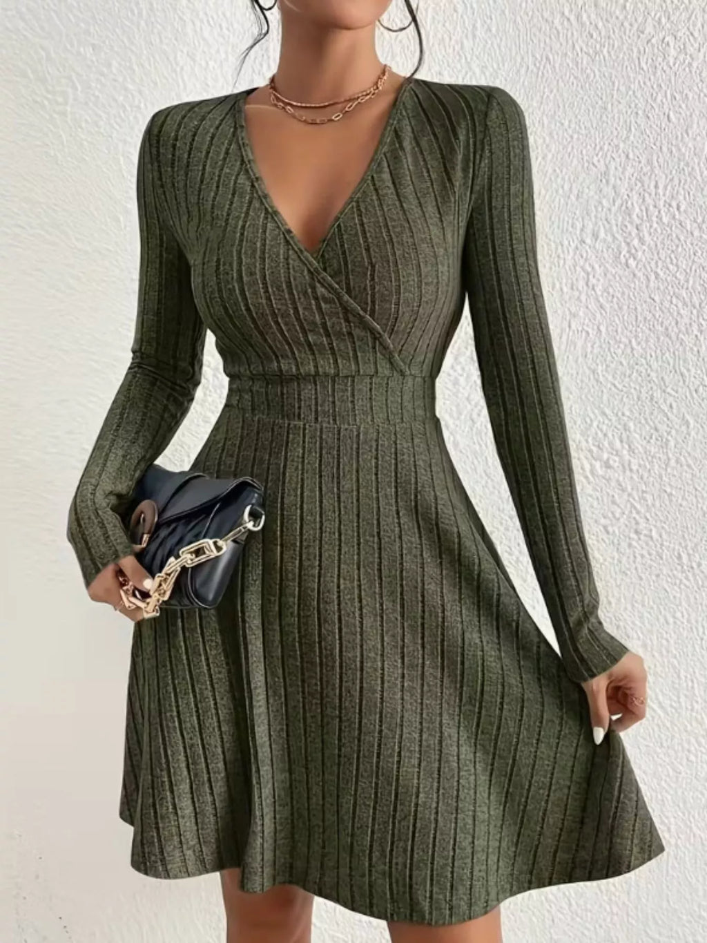 Ribbed Knit Wrap Mini Dress - product image 5