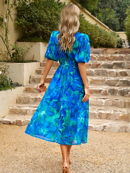 Printed Puff Sleeve Midi Dress view 9 - Shopiebay