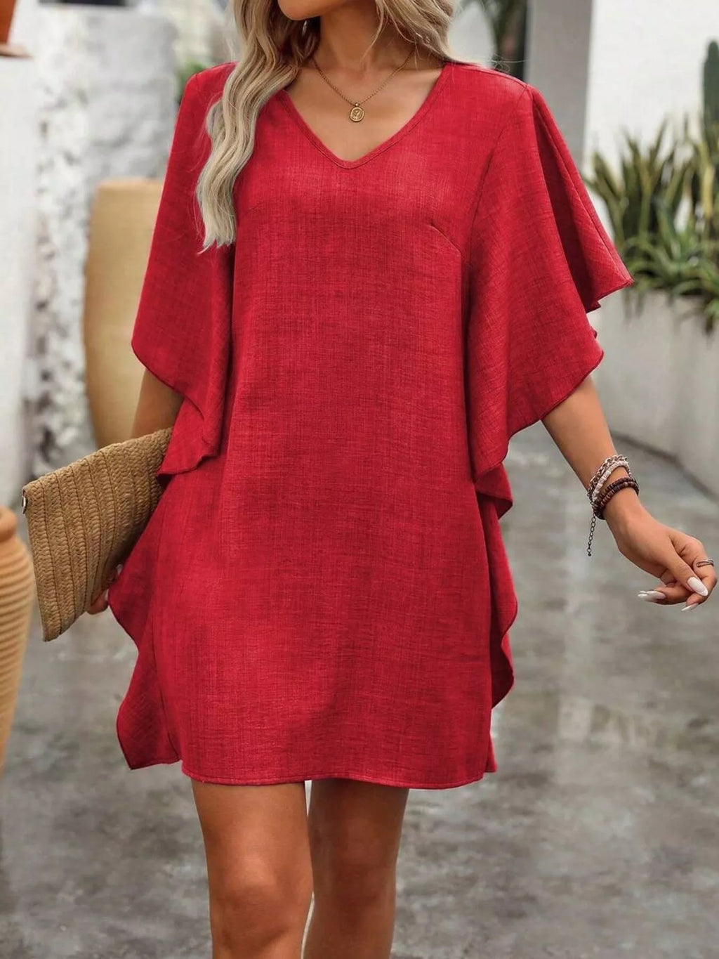 Ruffled Flutter Sleeve V-Neck Mini Dress - product image 11