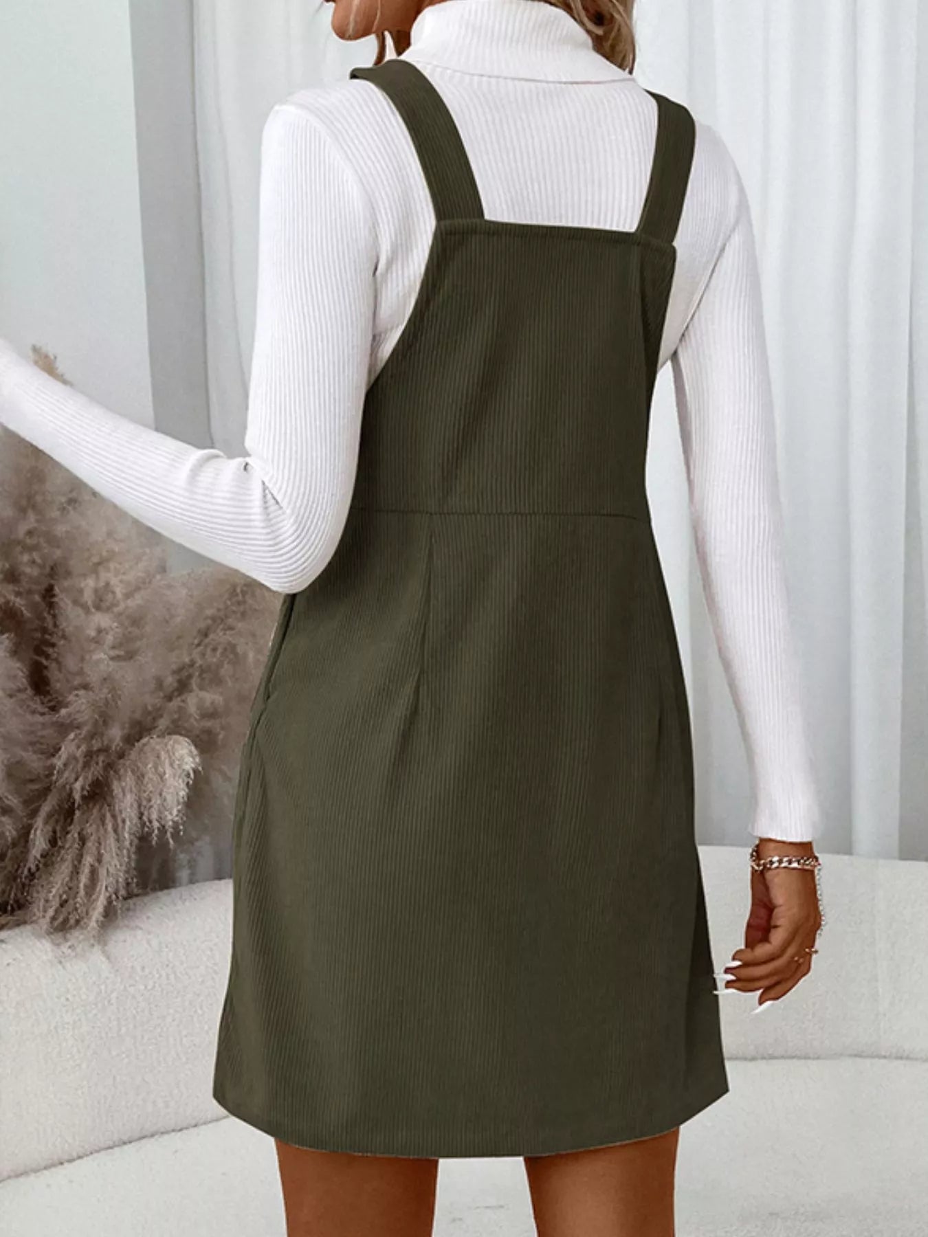 Corduroy Overall Mini Dress with Adjustable Straps view 10 - Shopiebay