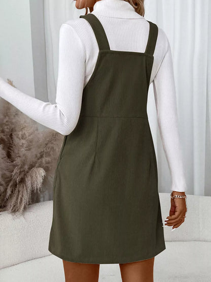 Corduroy Overall Mini Dress with Adjustable Straps view 10 - Shopiebay
