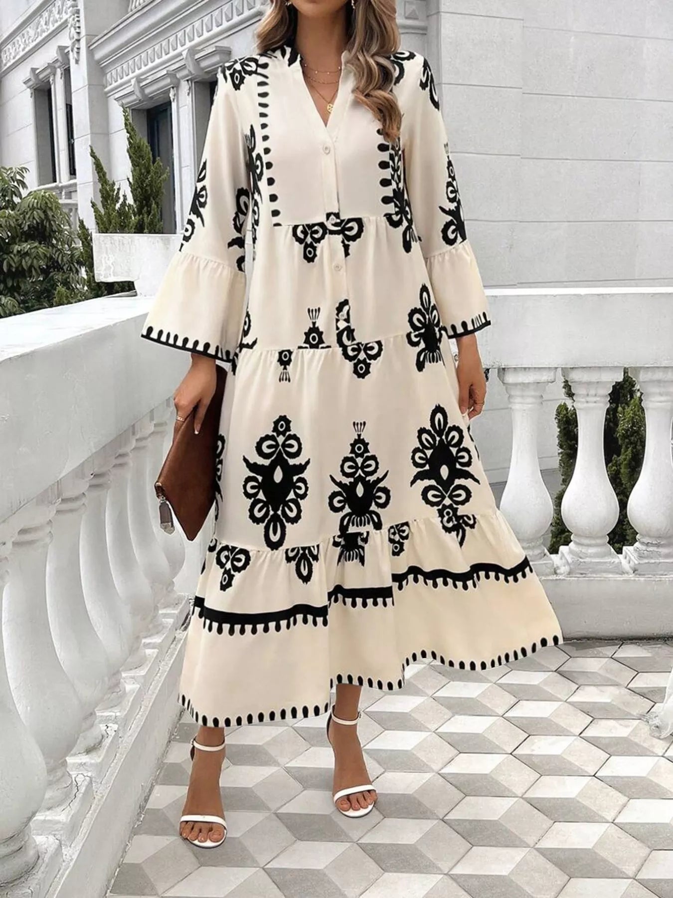 Bohemian Print Tiered Midi Dress Main image