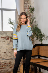 Sew In Love Full Size Contrast Stripes Long Sleeve Sweater