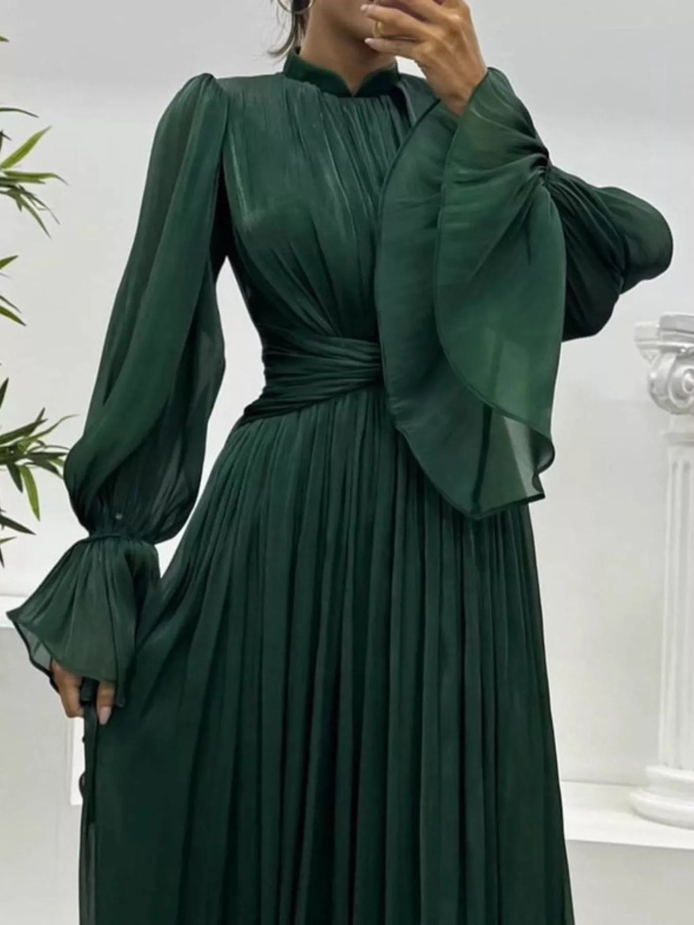 Pleated Mock Neck Long Sleeve Maxi Dress - product image 12